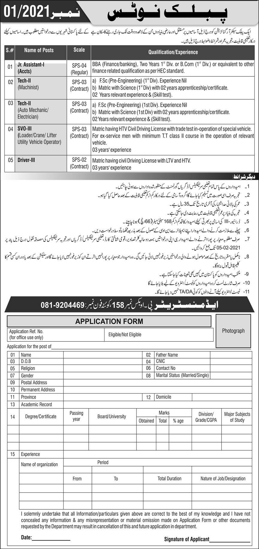 PO Box 158 Quetta Jobs 2021