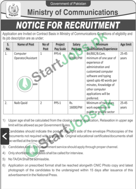 Ministry of Communication Jobs 2021 Apply Online