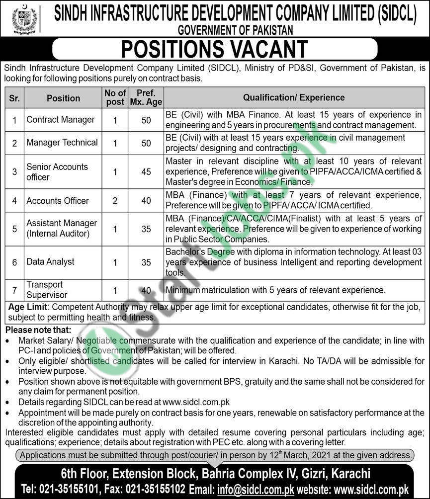 Sindh Infrastructure Development Company SIDCL Jobs 2021