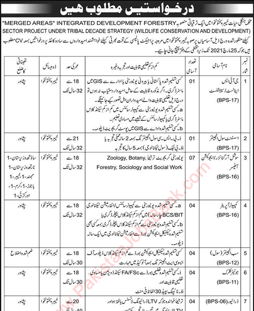 Jobs in Pakistan Forestry Environment and Wildlife Department KPK Jobs 2021